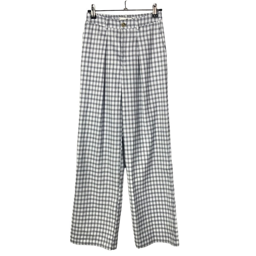 Hollister Ultra High Rise Light Blue Plaid Flare Leg Trouser Pants XS